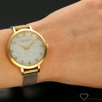 Zegarek damski BRUNO CALVANI BC2532 złoty ozdobna tarcza. Zegarek damski Bruno Calvani w złotej kolorystyce. Zegarek damski z białą tarczą. Świetny dodatek w postaci zegarka. Idealny pomysł na prezent (1).jpg